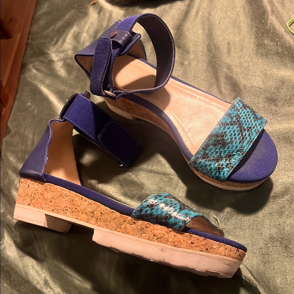 Jimmy Choo NEAT Ankle Strap Low Wedge Sandal Shoe blue Snake